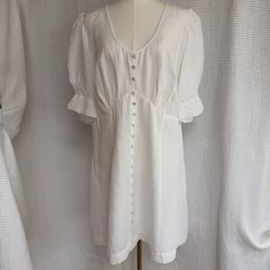 Parker NY White Linen Puff Sleeves Short Dress Lined Size 14 Womens